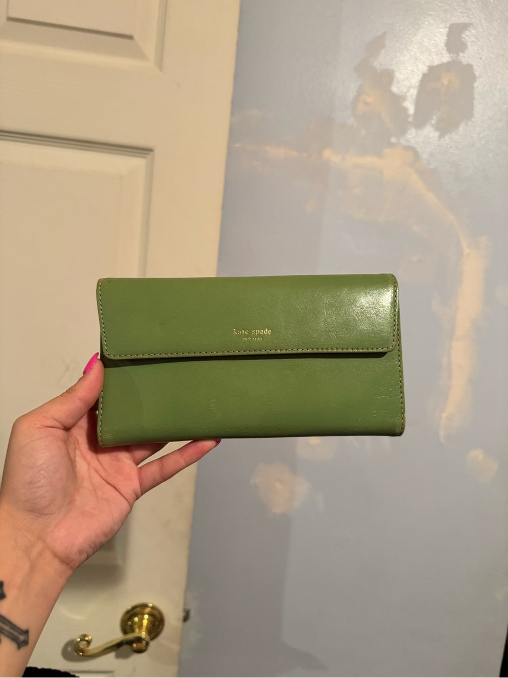 Kate Spade Vintage Rare Light Green & Pink Jane St Maria Wallet w/ Suede